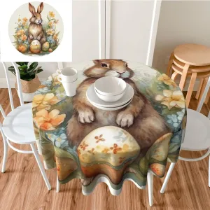 Tablecloth 60 Inch Round Table Cloth Easter Eggs and Rabbits Tablecloths Heavy Duty Waterproof Table Cover Wrinkle Free Washable Table Cloths for Kitchen Camping Picnic