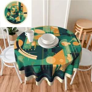 Tablecloth 60 Inch Round Table Cloth Green and Beige Drawing Tablecloths Heavy Duty Waterproof Table Cover Wrinkle Free Washable Table Cloths for Kitchen Camping Picnic