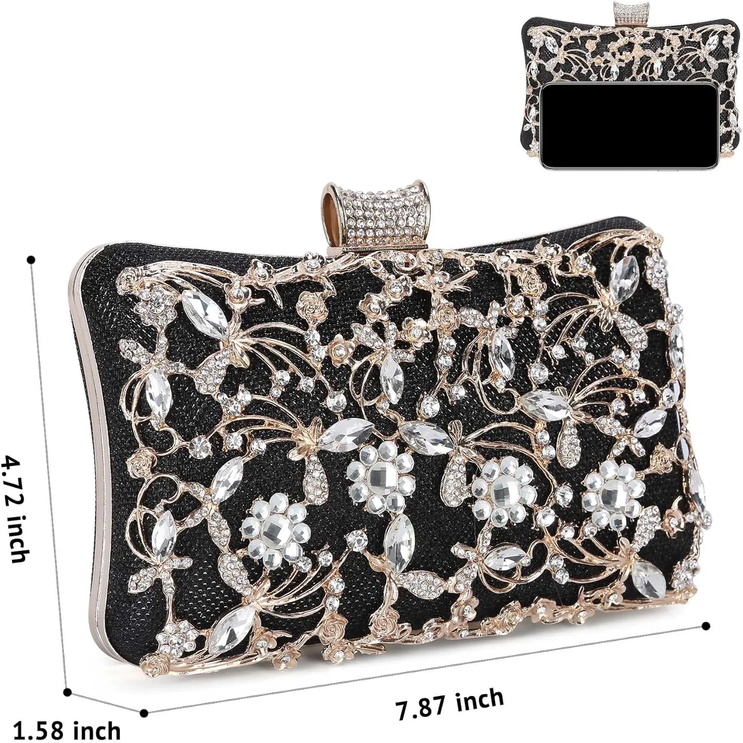 Tanpell Womens Crystal Evening Clutch Bag Rhinestone Wedding Handbag Purse for Bridal Prom Cocktail Party