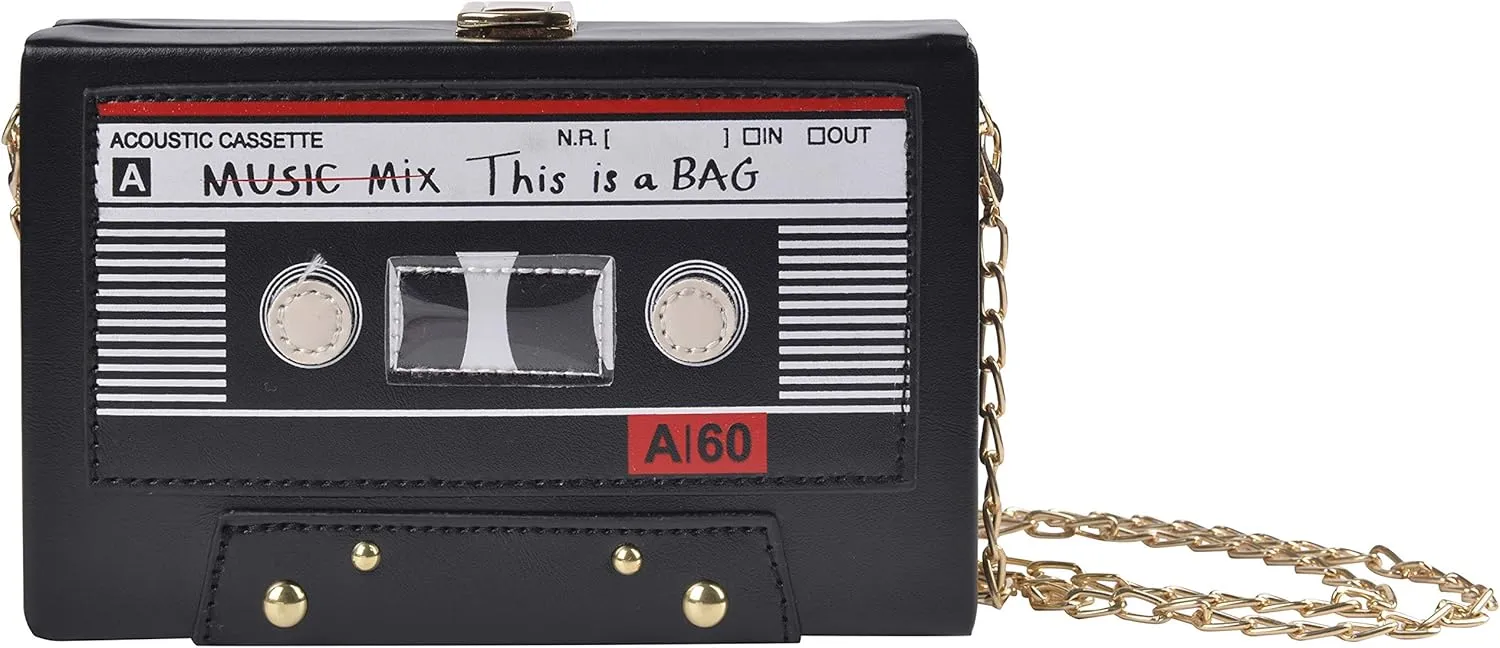 Tape Shaped Shoulder Bag Radio Recorder PU Crossbody Bag Women's Retro Evening Bag Handbag Clutch Purse