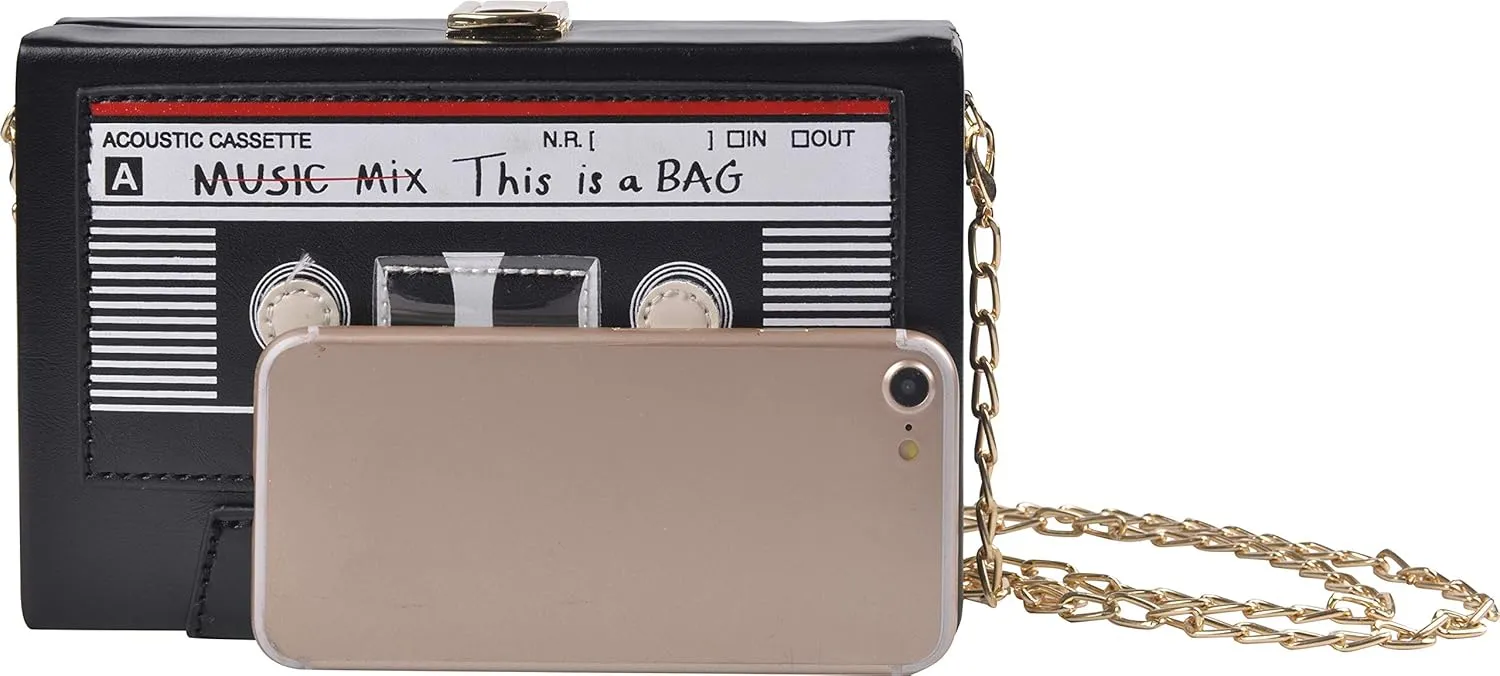 Tape Shaped Shoulder Bag Radio Recorder PU Crossbody Bag Women's Retro Evening Bag Handbag Clutch Purse