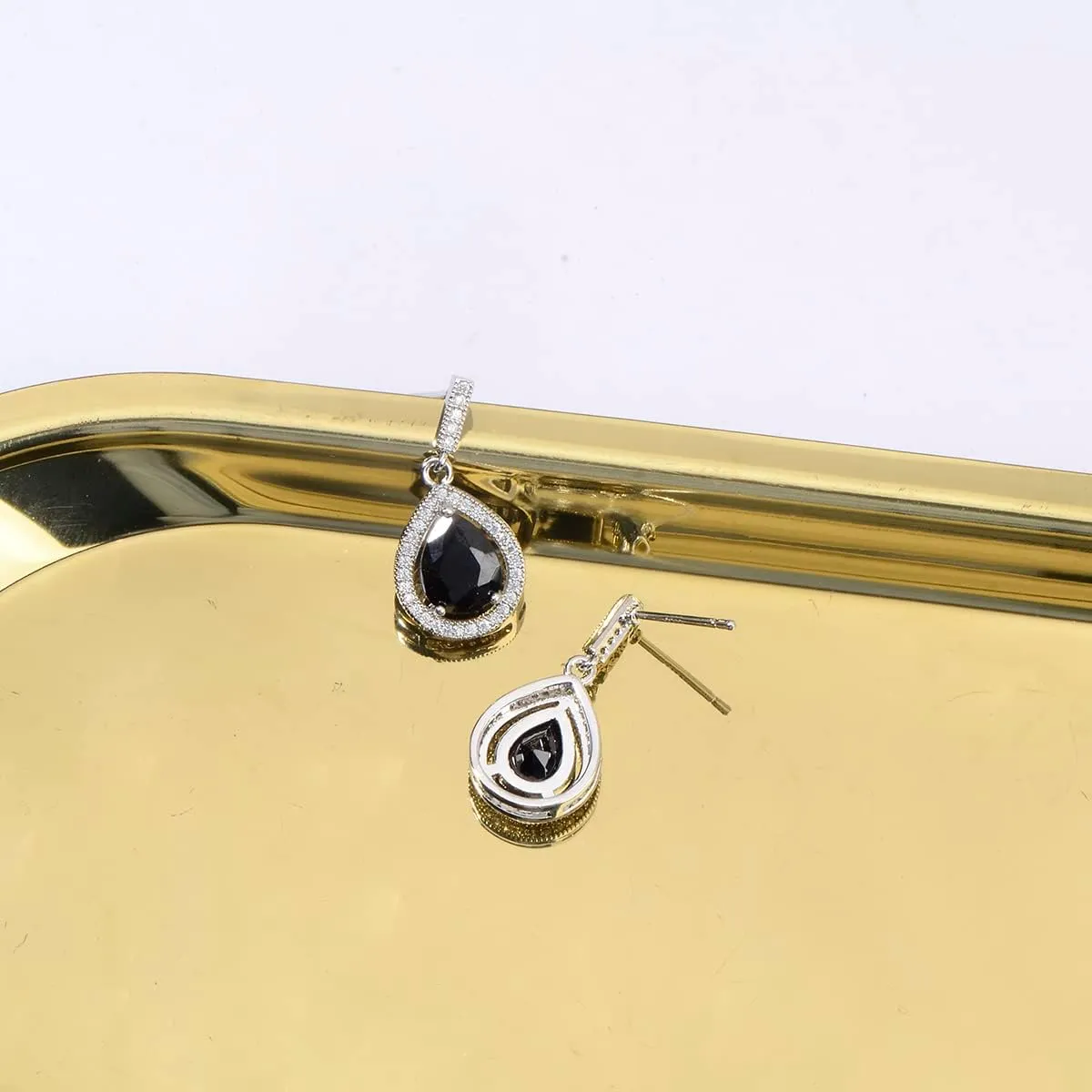 Teardrop Jewelry Set for Women - Sterling Silver Small Teardrop Cubic Zirconia Crystal CZ Rhinestone Drop Earrings and Pendant Necklace Set for Wedding Bride Bridesmaids Mother of Bride Prom Party Bridal Costume Jewelry