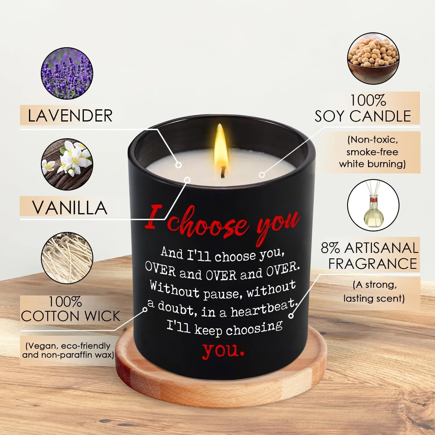 TEEZWONDER Anniversary Wedding Gifts for Him Her - Long Lasting Vanilla Lavender Candle 10 Oz - Romantic Candle Gifts for Men Women Couple Boyfriend Girlfriend Husband Wife