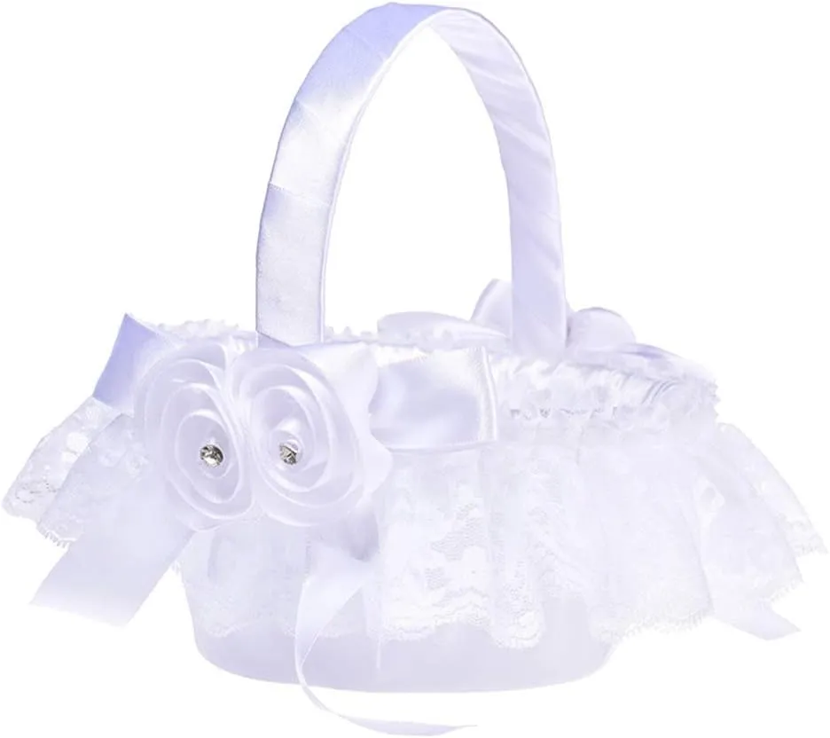 TENDYCOCO Small Flower Girl Basket Flower Girl Baskets Lace Flower Girl Basket Wedding Rose Basket Wedding Flower Holder Wedding Basket Decor Baskets Bridesmaid Rural Party Supplies White
