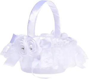 TENDYCOCO Small Flower Girl Basket Flower Girl Baskets Lace Flower Girl Basket Wedding Rose Basket Wedding Flower Holder Wedding Basket Decor Baskets Bridesmaid Rural Party Supplies White