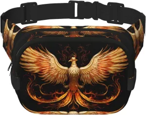 The Golden Phoenix Printed Fashion Crossbody Bag, Hiking Waist Bag, Square Double Layer Travel and Fitness Shoulder Bag