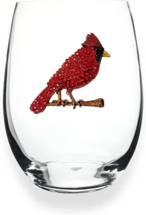 THE QUEENS' JEWELS Cardinal Jeweled Stemless Wine Glass, 21 oz. - Unique Gift for Women, Birthday, Cute, Fun, Not Painted, Decorated, Bling, Bedazzled, Rhinestone