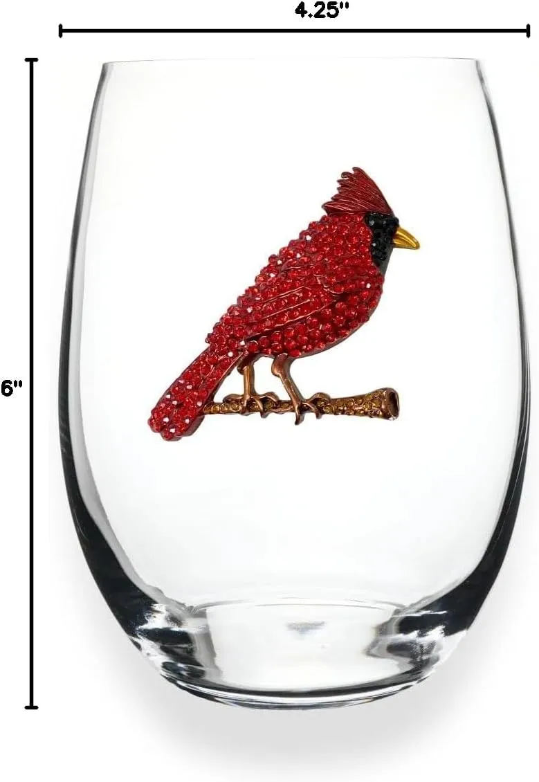 THE QUEENS' JEWELS Cardinal Jeweled Stemless Wine Glass, 21 oz. - Unique Gift for Women, Birthday, Cute, Fun, Not Painted, Decorated, Bling, Bedazzled, Rhinestone