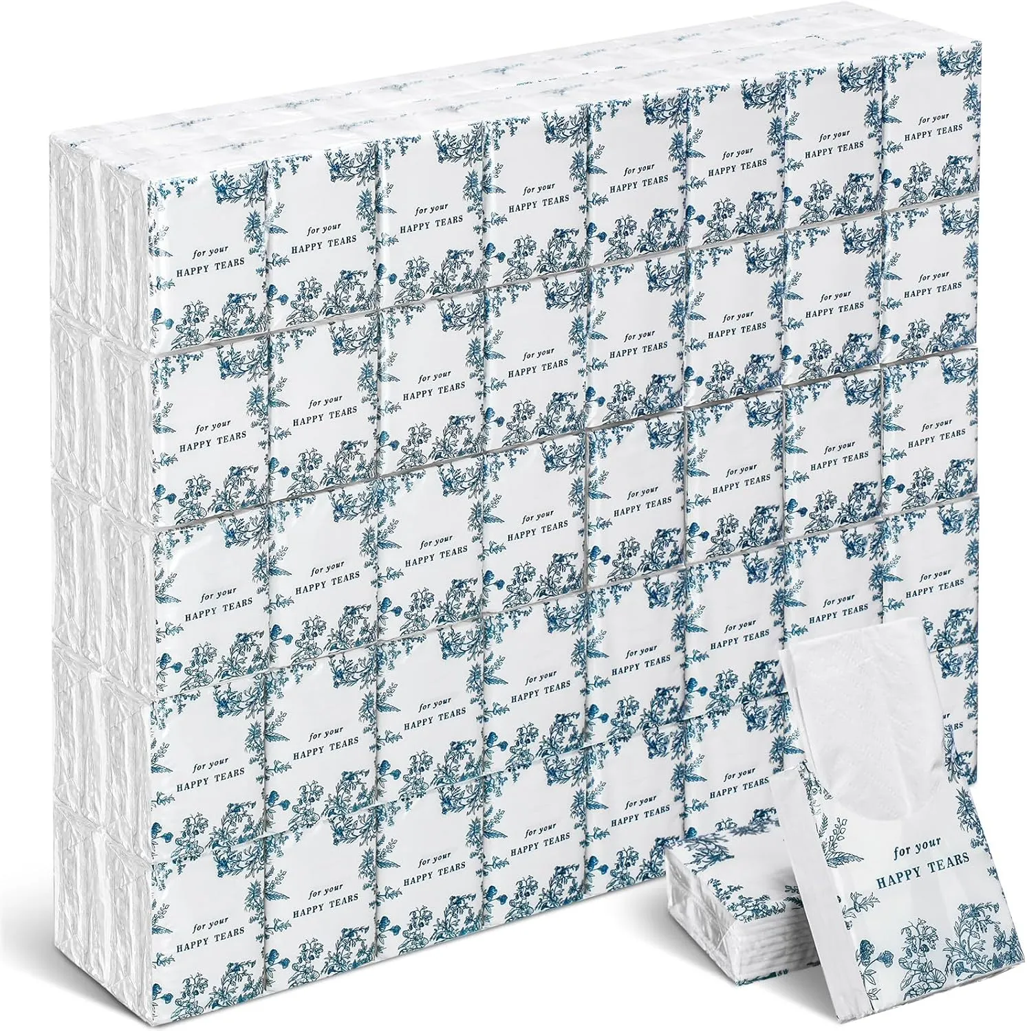 Therwen 100 Pack Wedding Happy Tears Tissues Packs for Wedding Guests 1000 Sheet Tissues Packs Travel Size Bulk Wedding Tissues Wedding Day Welcome Bags Essentials Stuffers Emergency Kit(Classic)