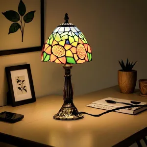 Tiffany Style Table Lamp,6.5" Small Tiffany Lamp Sunflower Design Vintage Stained Glass Nightstand lamp for Bedroom, Living Room or Study Deco Light Therapy Lamp
