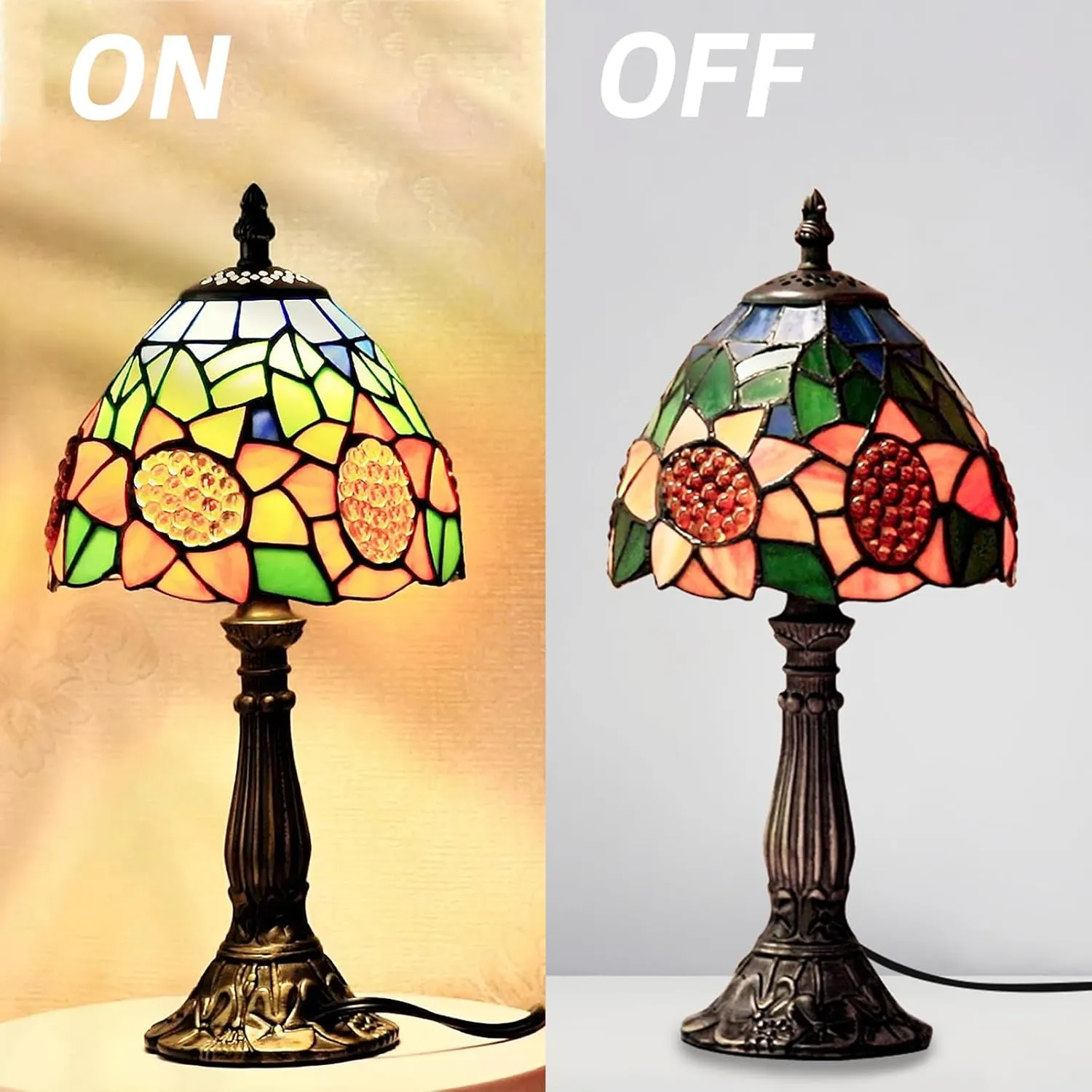 Tiffany Style Table Lamp,6.5" Small Tiffany Lamp Sunflower Design Vintage Stained Glass Nightstand lamp for Bedroom, Living Room or Study Deco Light Therapy Lamp