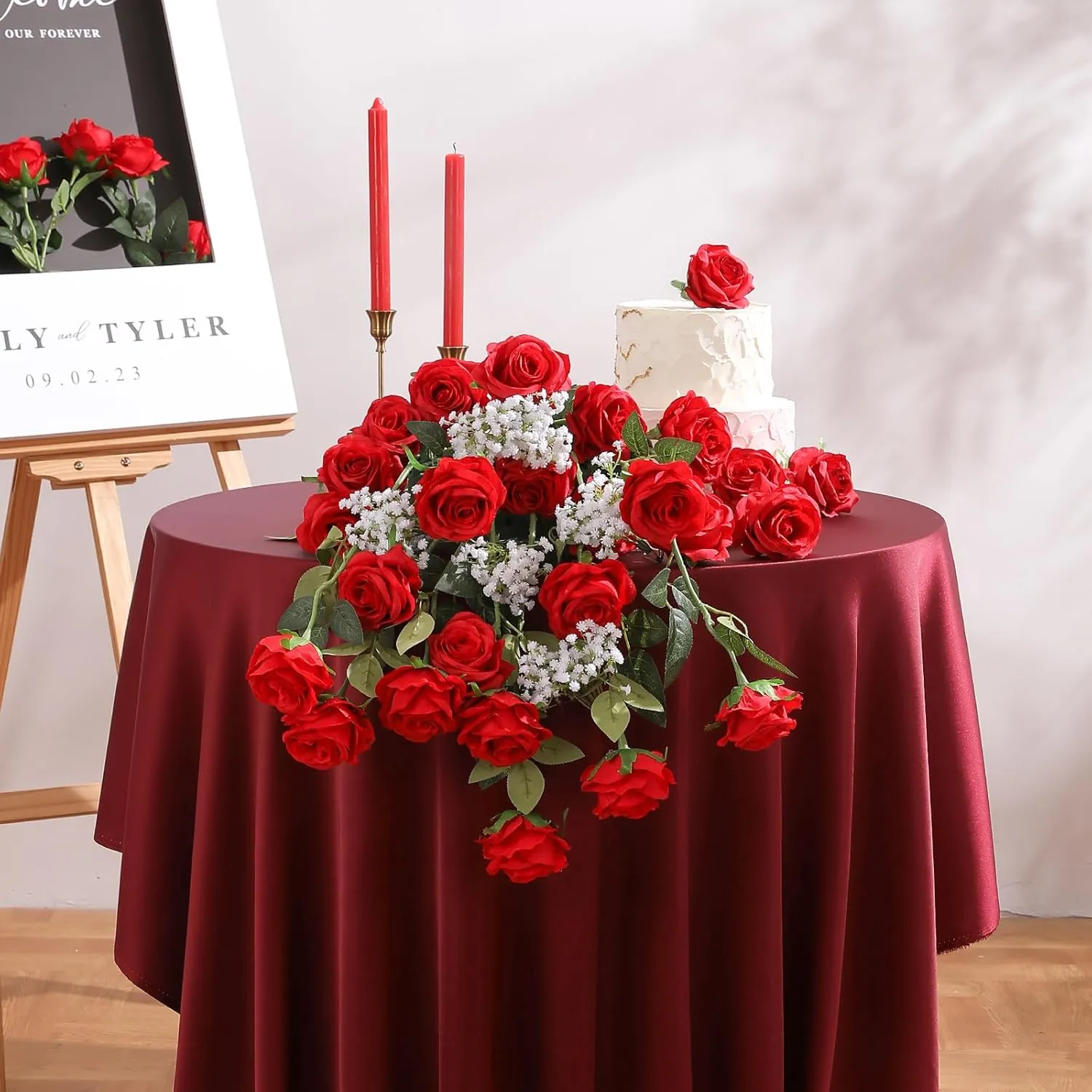 Tifuly 12 Pcs Red Roses Artificial Flowers,Realistic Long Stem Fake Silk Roses Bouquet for Party Home Wedding Centerpiece Office Decor
