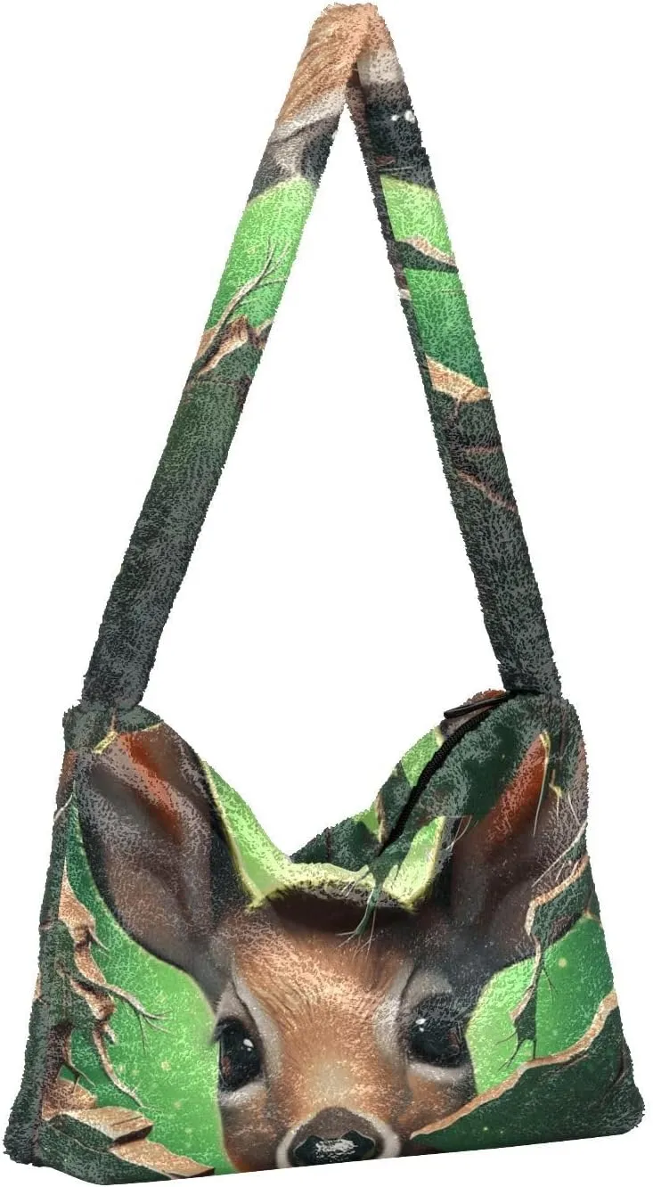 Tig and Reflection Women Plush Shoulder Bag, Womens Shoulder Tote Bag, Handbags for Women Shoulder Bag