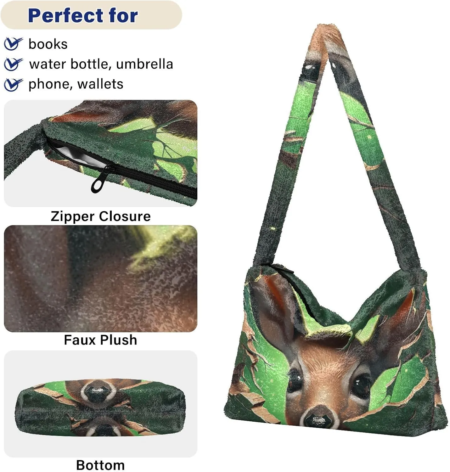 Tig and Reflection Women Plush Shoulder Bag, Womens Shoulder Tote Bag, Handbags for Women Shoulder Bag