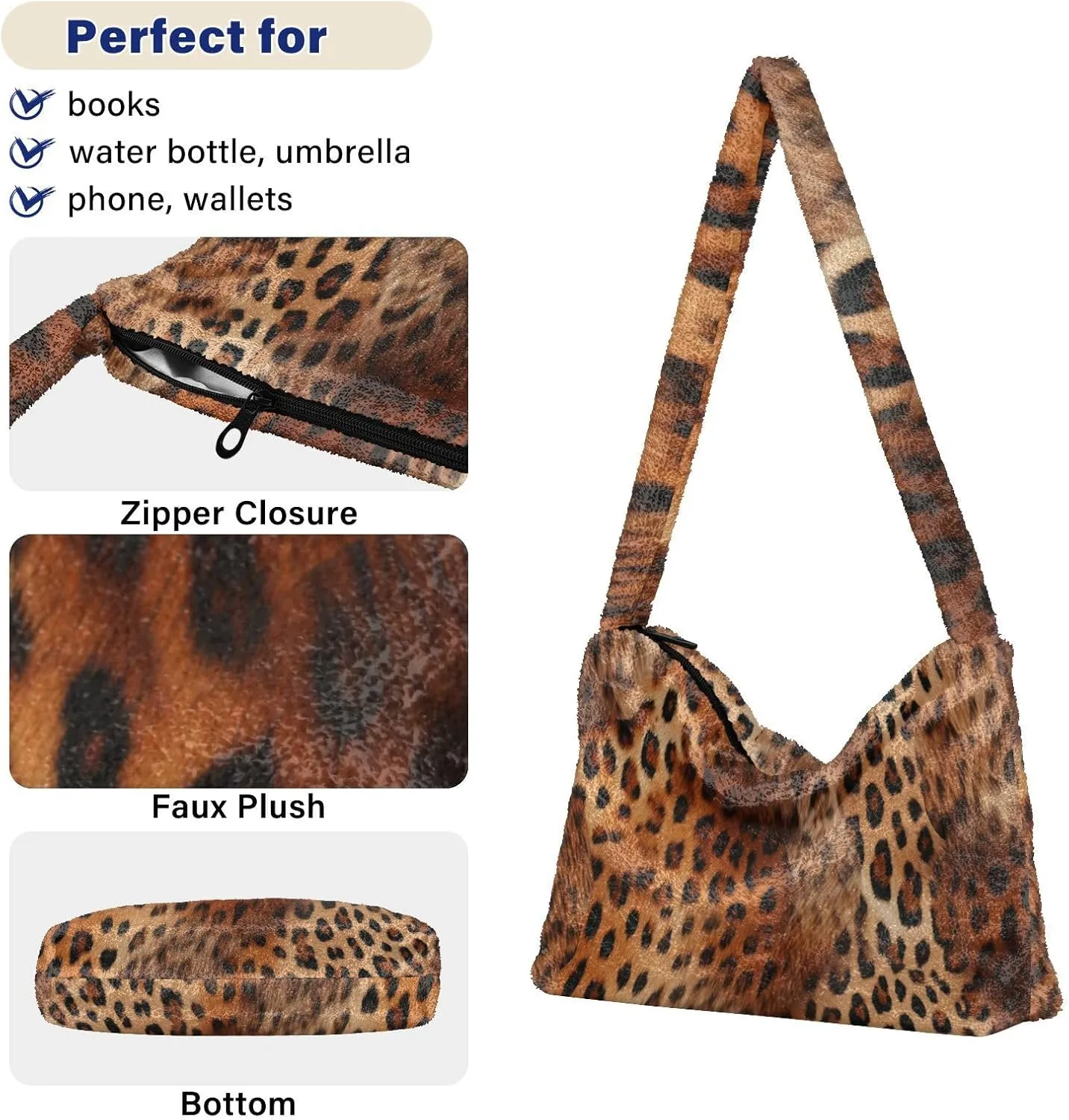 Tig and Reflection Women Plush Shoulder Bag, Womens Shoulder Tote Bag, Handbags for Women Shoulder Bag