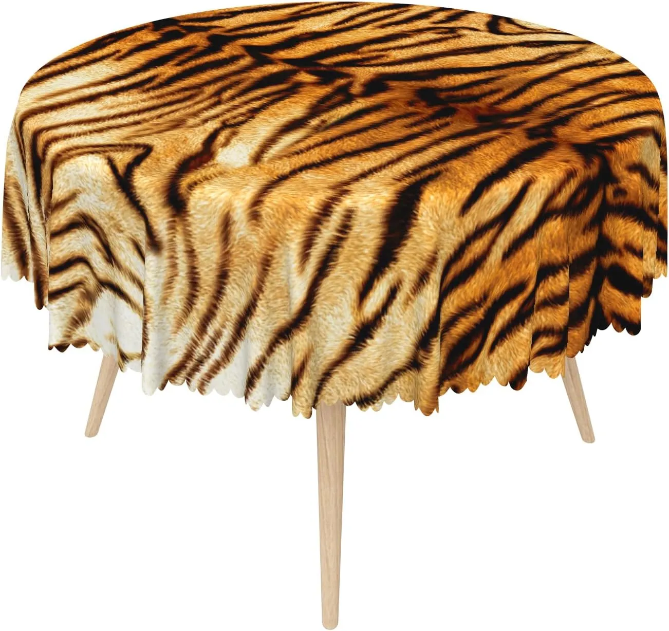 Tiger Print Round Tablecloth 70 Inch Brown Black Wild Animal Tiger Skin Fabric Table Cloth Polyester Oilproof Washable Jungle Table Cover for Theme Party Picnic Camping Dining Decoration