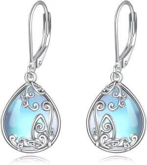 TIGER RIDER Butterfly Filigree Teardrop Drop Dangle Earrings Moonstone Leverback Earrings Sterling Silver Jewelry For Women