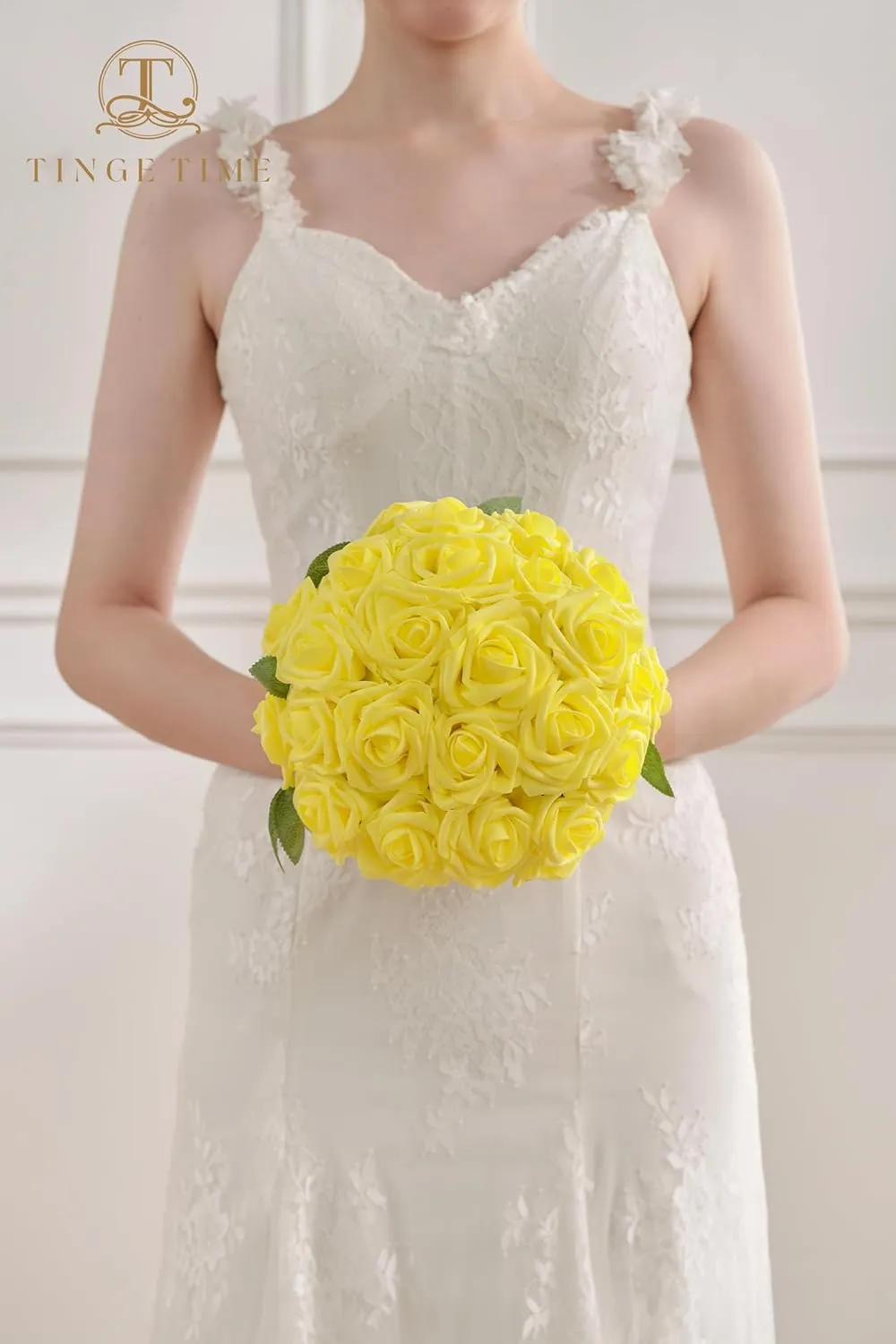 TINGE TIME Yellow Flowers Artificial Rose 25pcs Realistic Fake Roses for DIY Wedding Bouquet Baby Shower Centerpiece Floral Arrangement Party Home Cake Decorations