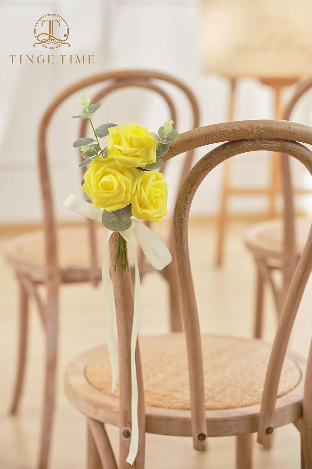 TINGE TIME Yellow Flowers Artificial Rose 25pcs Realistic Fake Roses for DIY Wedding Bouquet Baby Shower Centerpiece Floral Arrangement Party Home Cake Decorations