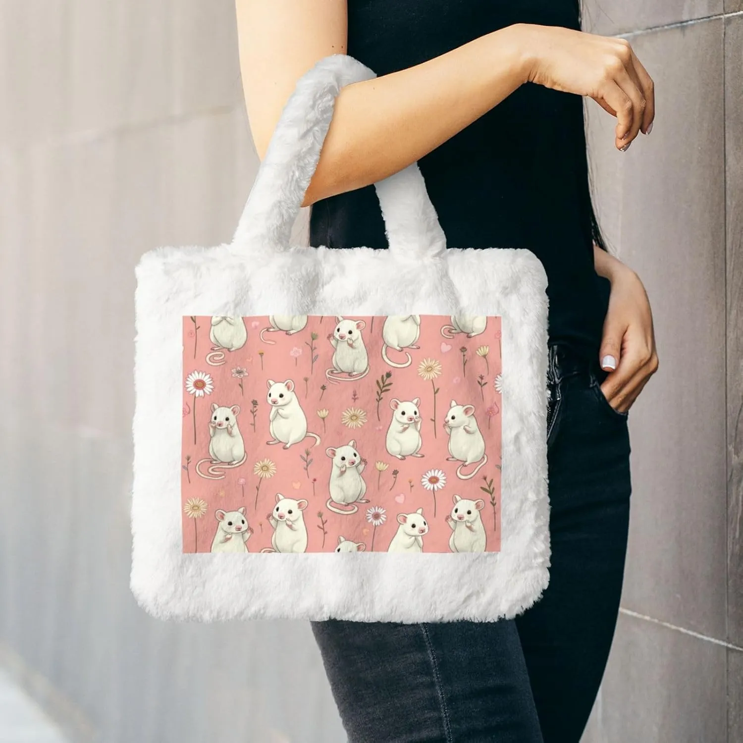 Tote Fluffy Bag Faux Fur Purses for Women Plush Handbag Cute Purse for Autumn Winter