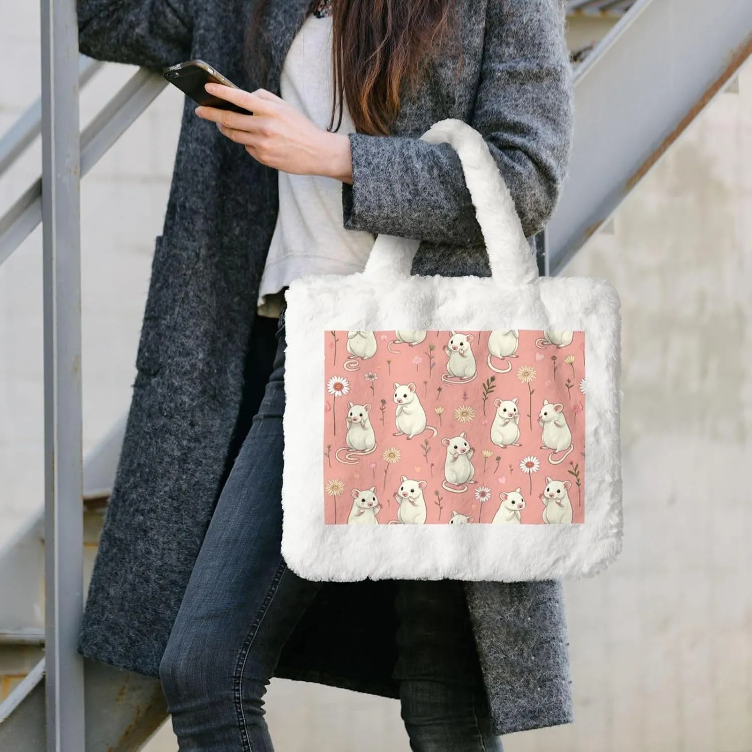 Tote Fluffy Bag Faux Fur Purses for Women Plush Handbag Cute Purse for Autumn Winter