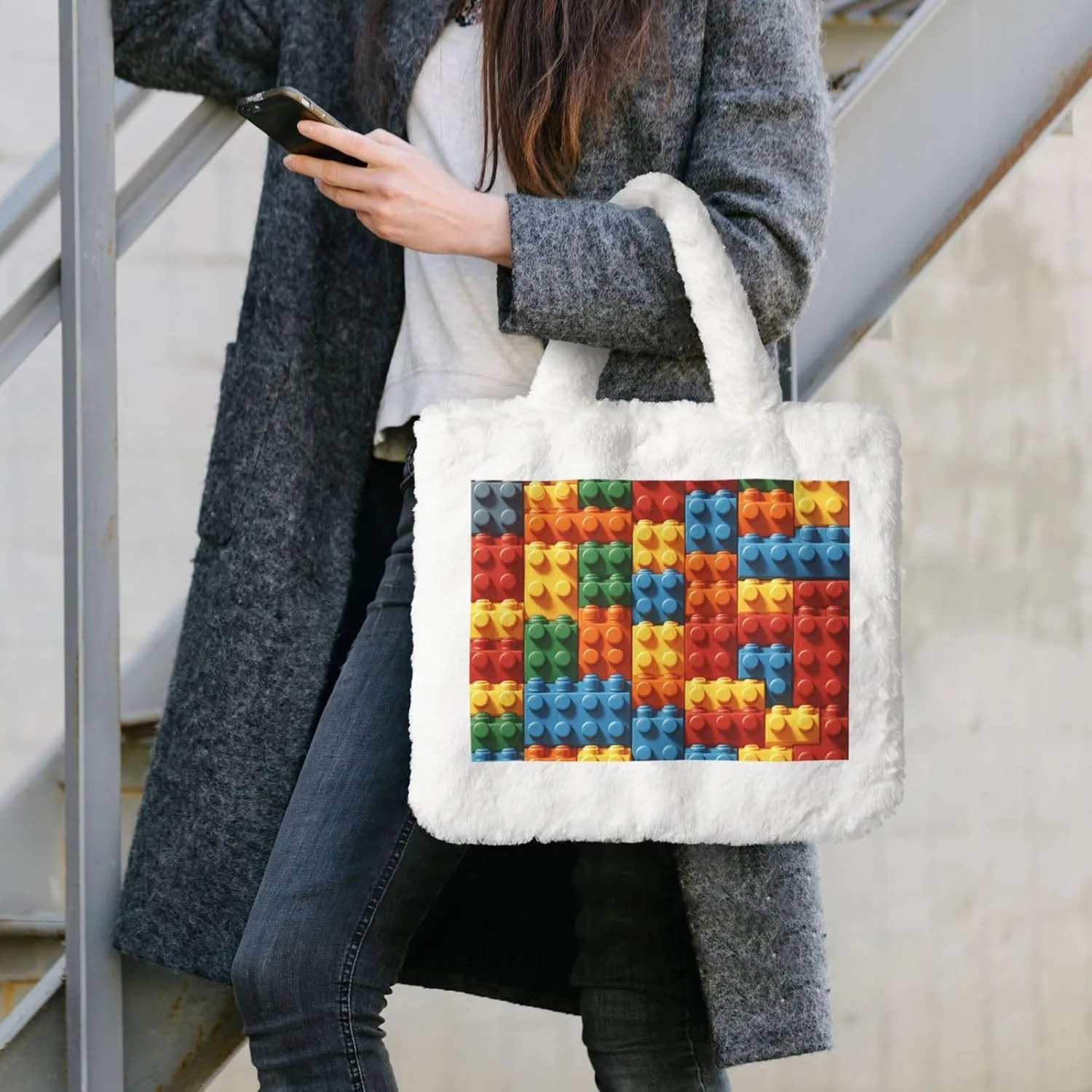 Tote Fluffy Bag Faux Fur Purses for Women Plush Handbag Cute Purse for Autumn Winter