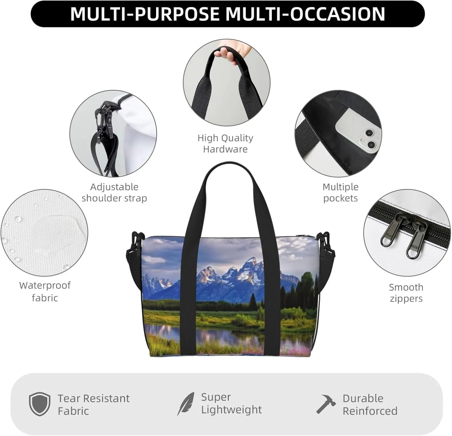 Travel Duffle Bag Weekender Bags for Men Women Adjustable Large Capacity Weekender Overnight Bag Carry On Tote Bags Waterproof Sport Gym Bag for Travel Yoga, Grand Teton National Park, One Size