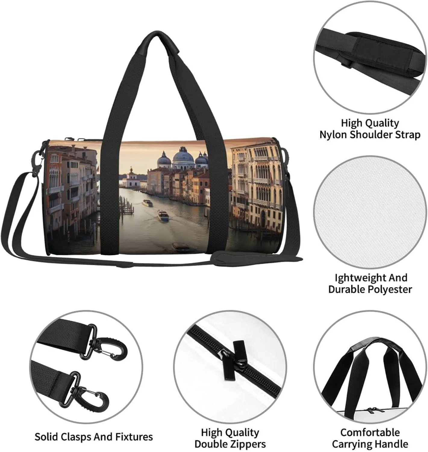 Travel Duffle Bag Weekender Bags For Men Women With Shoe Compartment Large Capacity Weekender Overnight Bag Grand Canal Carry On Tote Bags Sport Gym Bag For Travel Yoga