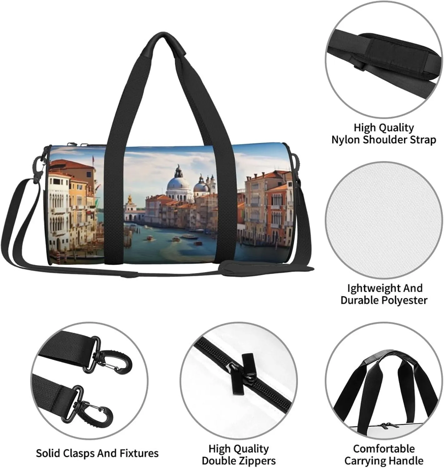 Travel Duffle Bag Weekender Bags For Men Women With Shoe Compartment Large Capacity Weekender Overnight Bag Grand Canal In Italy Carry On Tote Bags Sport Gym Bag For Travel Yoga
