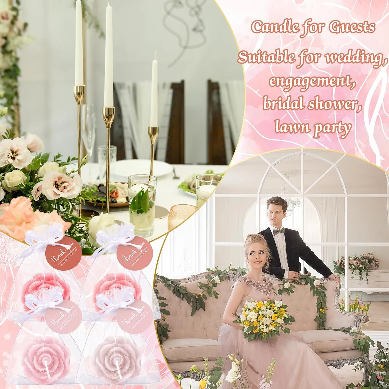 Treela 24 Set Flower Candles Wedding Favor for Guests Mini Pink Champagne Rose Shaped Tealight Candles for Return Gift Wedding Birthday Bridal Shower Housewarming Party
