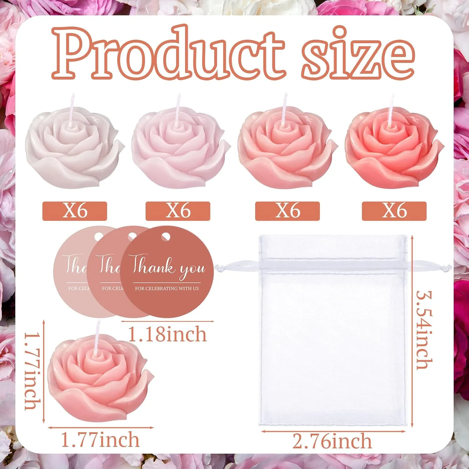 Treela 24 Set Flower Candles Wedding Favor for Guests Mini Pink Champagne Rose Shaped Tealight Candles for Return Gift Wedding Birthday Bridal Shower Housewarming Party