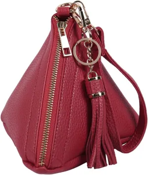Triangle Vegan Leather Wristlet Clutch Purse Handbag - Pyramid Evening Cocktail Pouch Wallet Detachable Strap & Tassel Charm