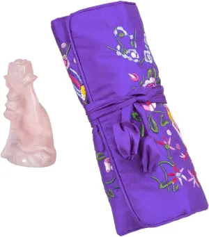 TUMBEELLUWA Embroidery Travel Jewelry Bag & Hand Holding Rose Crystal Figurine Decor for Table Shelves