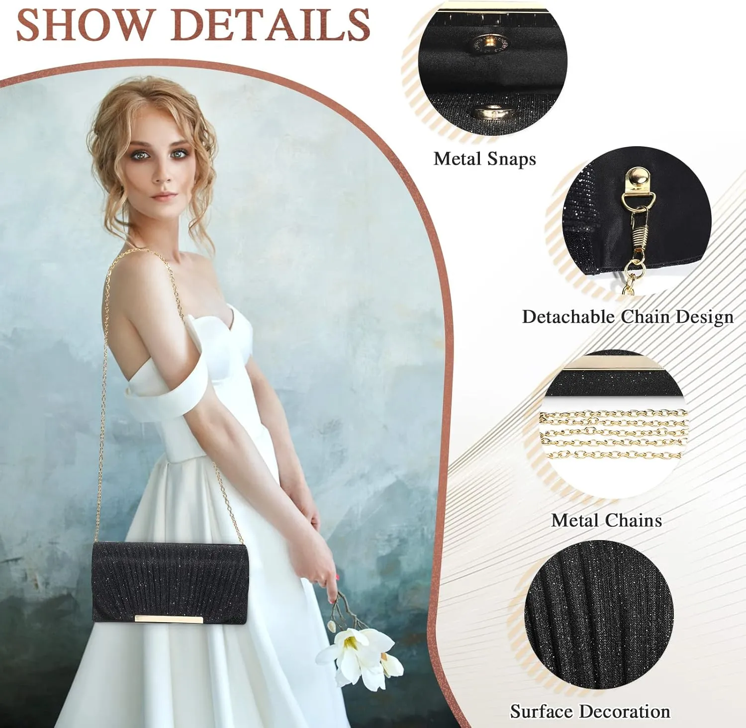UBAYMAX Evening Bag Clutch Purses for Women Lady Girl Handbags Crossbody Bag Wedding Bag for Prom Party Wedding Engagement