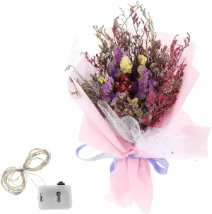 Unomor 1Set Creative Dried Flower Bouquet and Breath for Valentine's Day Home Decoration Photo Props Style with Handbag and String Lights