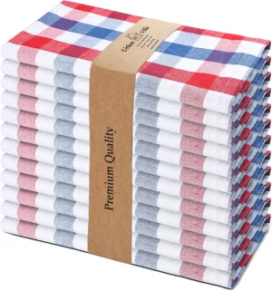 Urban Villa Cotton Dinner Napkins Set of 12, 20x20 Inche Soft Premium Cotton Napkins, Hotel Quality Highly Absorbent, Reusable & Washable Table Dinner Napkins (Red/Blue/White, Buffalo Checks)