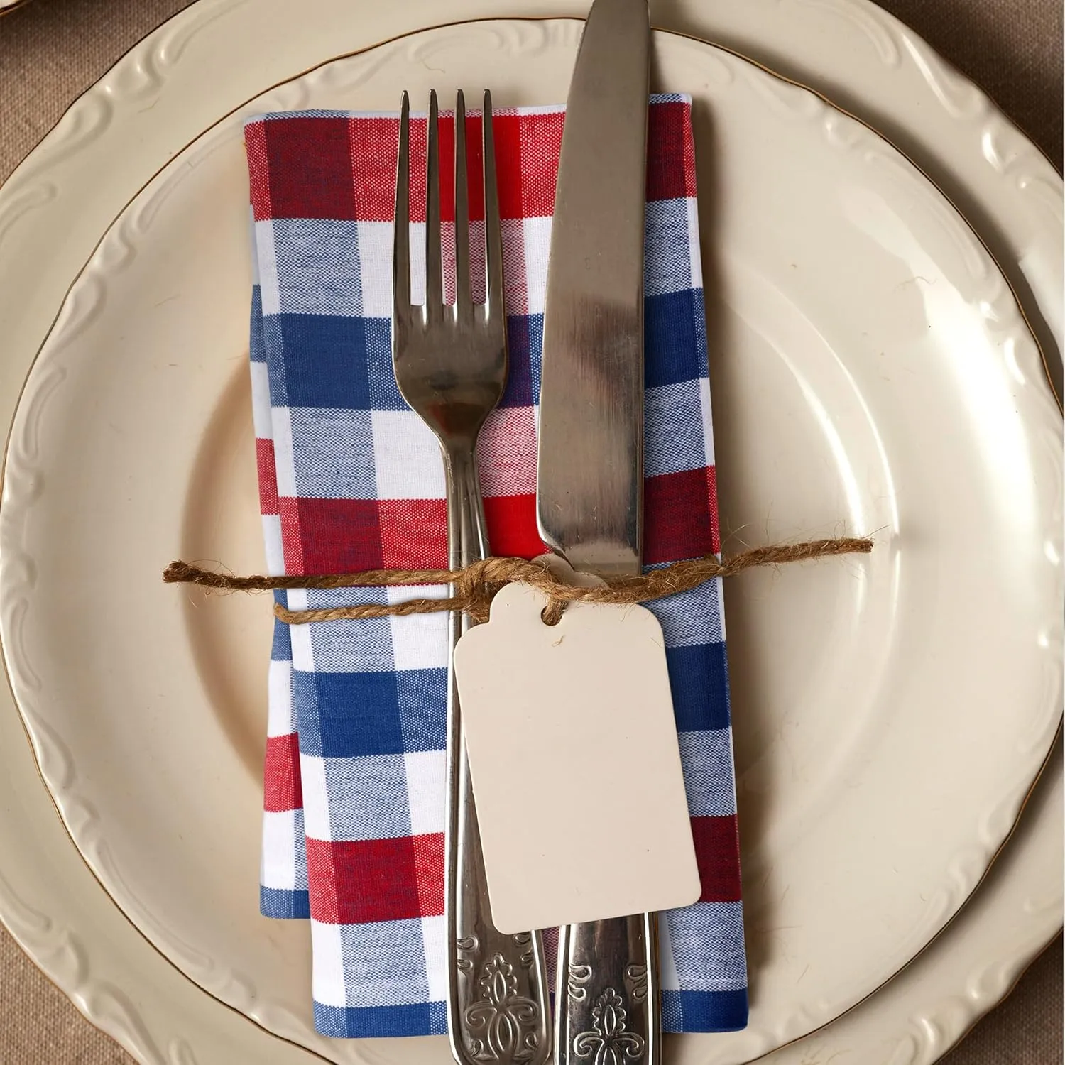 Urban Villa Cotton Dinner Napkins Set of 12, 20x20 Inche Soft Premium Cotton Napkins, Hotel Quality Highly Absorbent, Reusable & Washable Table Dinner Napkins (Red/Blue/White, Buffalo Checks)