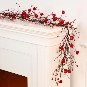 Valentine's Day Garland with 30 Fairy Lights 4.5ft Pip Berry Decorative Berry Blossom with Hearts LED Christmas Lights Garland for Valentine's Day Wedding Party