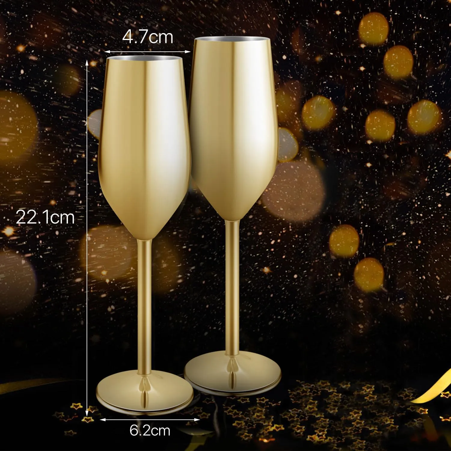 VERISA Stainless Steel Set of 2, moet champagne mimosa flutes 200ML Unbreakable champagne flutes for Wedding, mocktail glasses,bride and groom champagne glasses