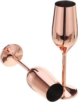 VERISA Stainless Steel Wedding champagne flutes 2 pack, 200ML Unbreakable Champagne Glasses moet flutes,Prosecco Glasses mimosa flutes bride and groom champagne glassesmocktail (rose gold)