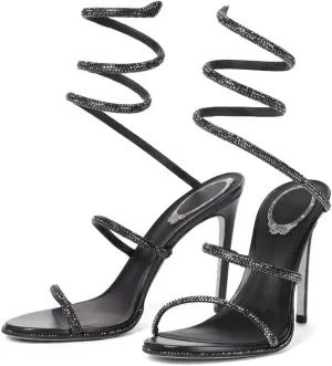 Vertundy Women’s Rhinestone Heeled Sandals - Gladiator Open Round Toe Stiletto High Heels Crystal Ankle Straps Dress Shoes for Party Wedding