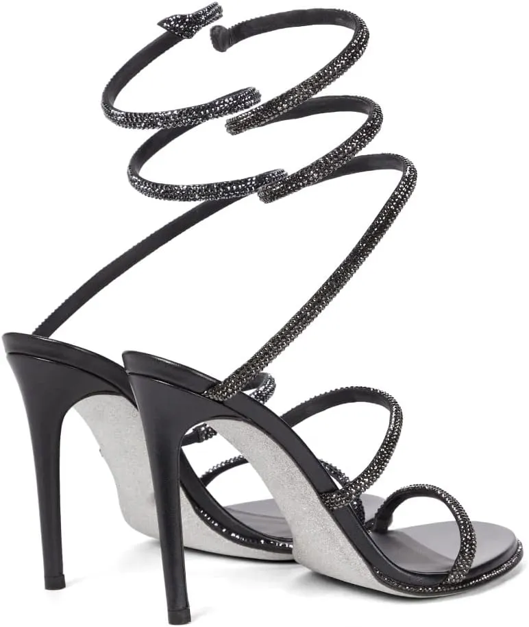 Vertundy Women’s Rhinestone Heeled Sandals - Gladiator Open Round Toe Stiletto High Heels Crystal Ankle Straps Dress Shoes for Party Wedding