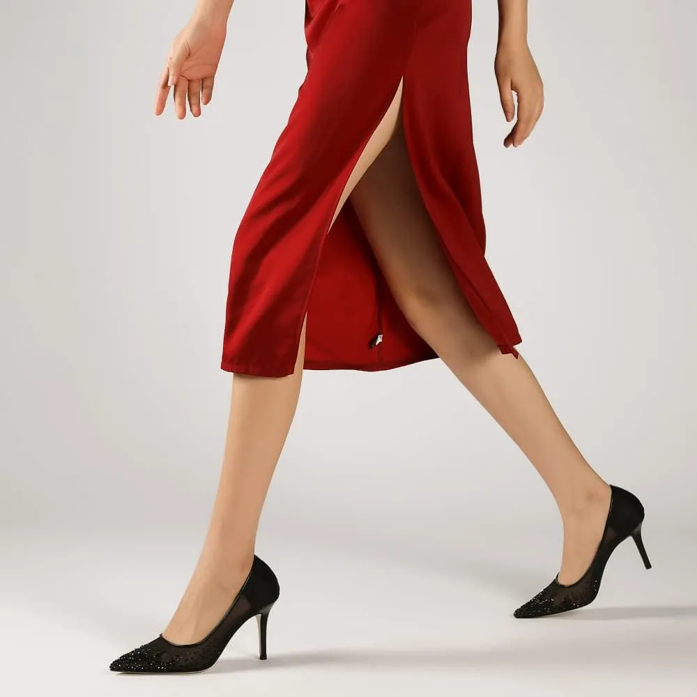 Vertundy Women's Rhinestone Mesh Pumps - Closed Pointed Toe Stiletto Heels Slip On Fashion Dress Shoes for Party Wedding