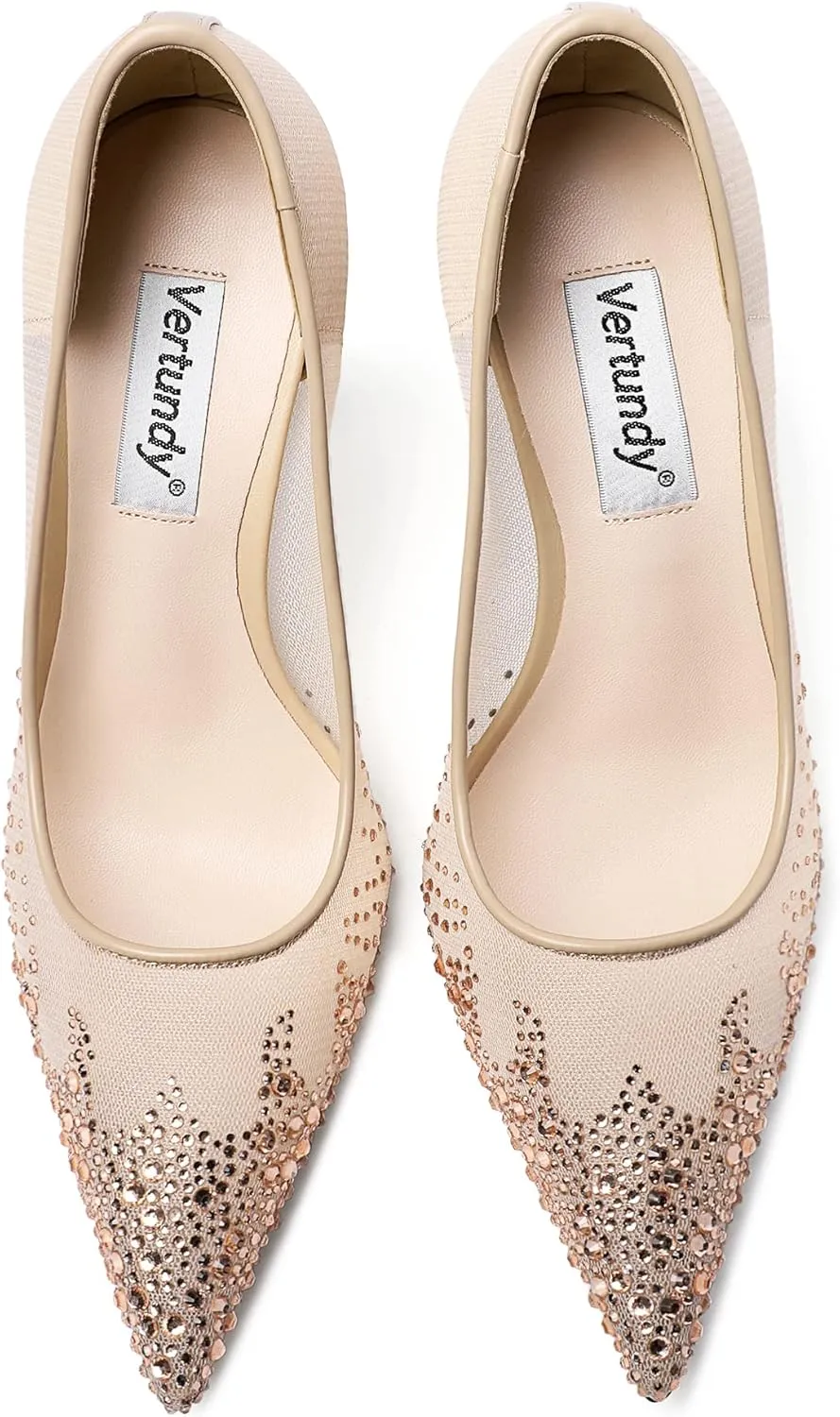 Vertundy Women's Rhinestone Mesh Pumps - Closed Pointed Toe Stiletto Heels Slip On Fashion Dress Shoes for Party Wedding