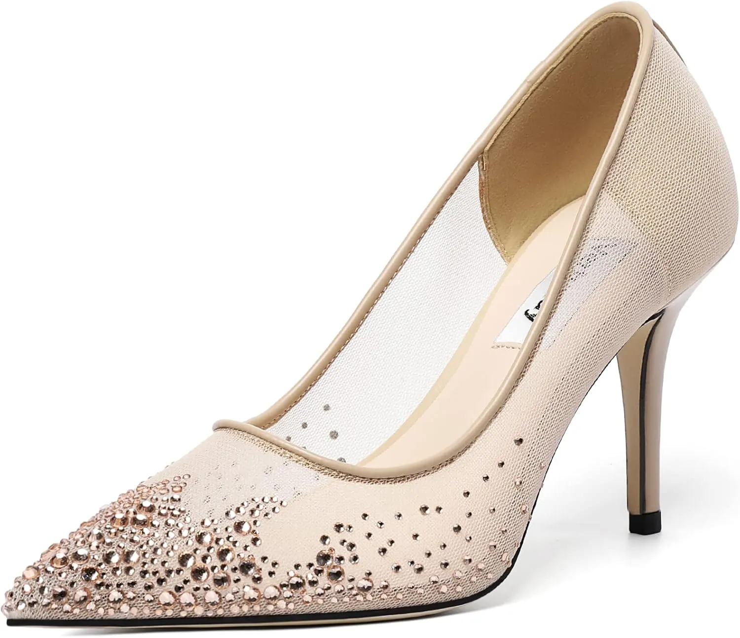 Vertundy Women's Rhinestone Mesh Pumps - Closed Pointed Toe Stiletto Heels Slip On Fashion Dress Shoes for Party Wedding