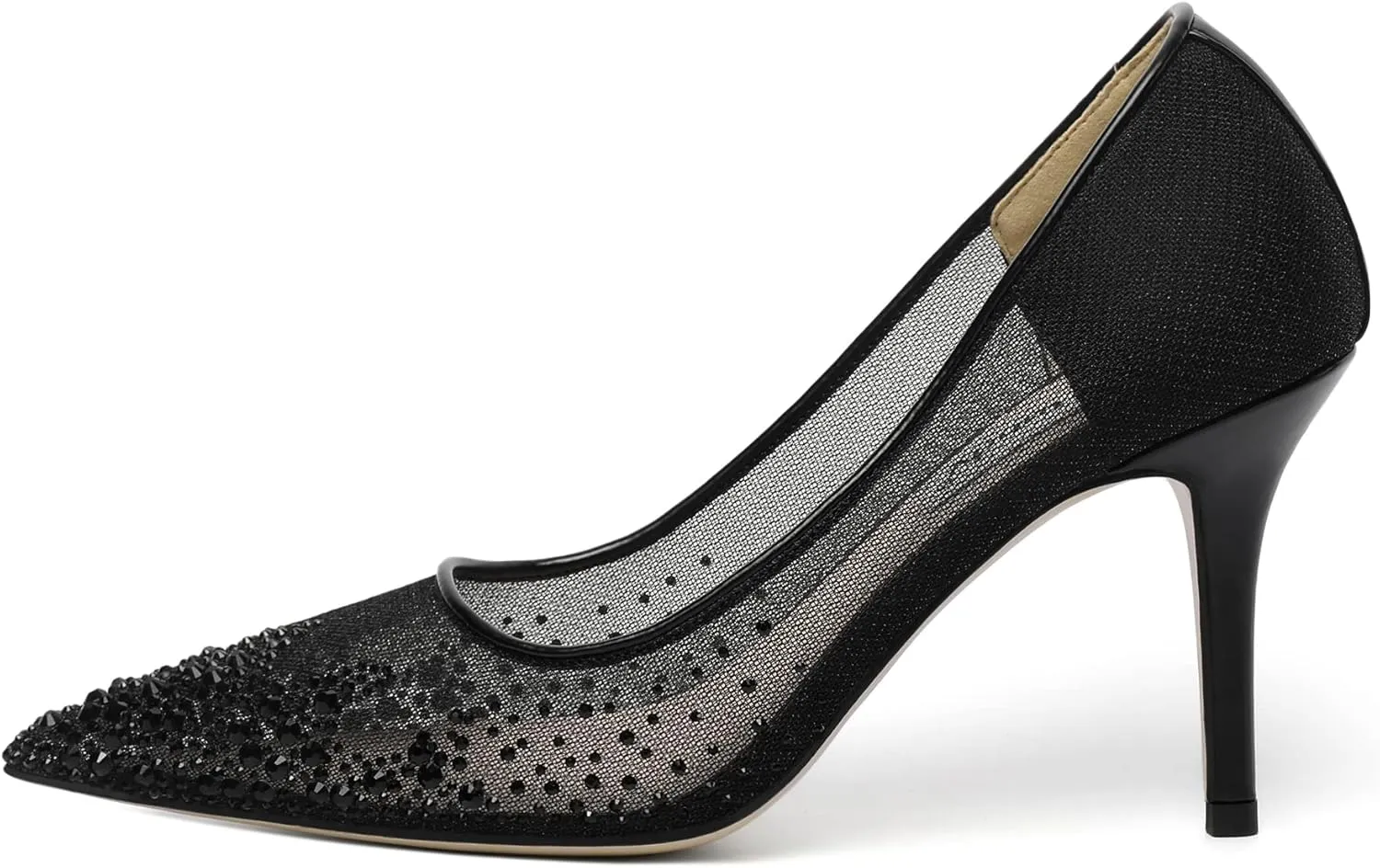 Vertundy Women's Rhinestone Mesh Pumps - Closed Pointed Toe Stiletto Heels Slip On Fashion Dress Shoes for Party Wedding