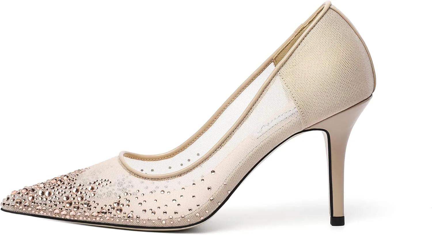 Vertundy Women's Rhinestone Mesh Pumps - Closed Pointed Toe Stiletto Heels Slip On Fashion Dress Shoes for Party Wedding