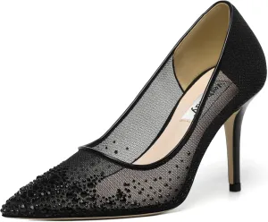 Vertundy Women's Rhinestone Mesh Pumps - Closed Pointed Toe Stiletto Heels Slip On Fashion Dress Shoes for Party Wedding