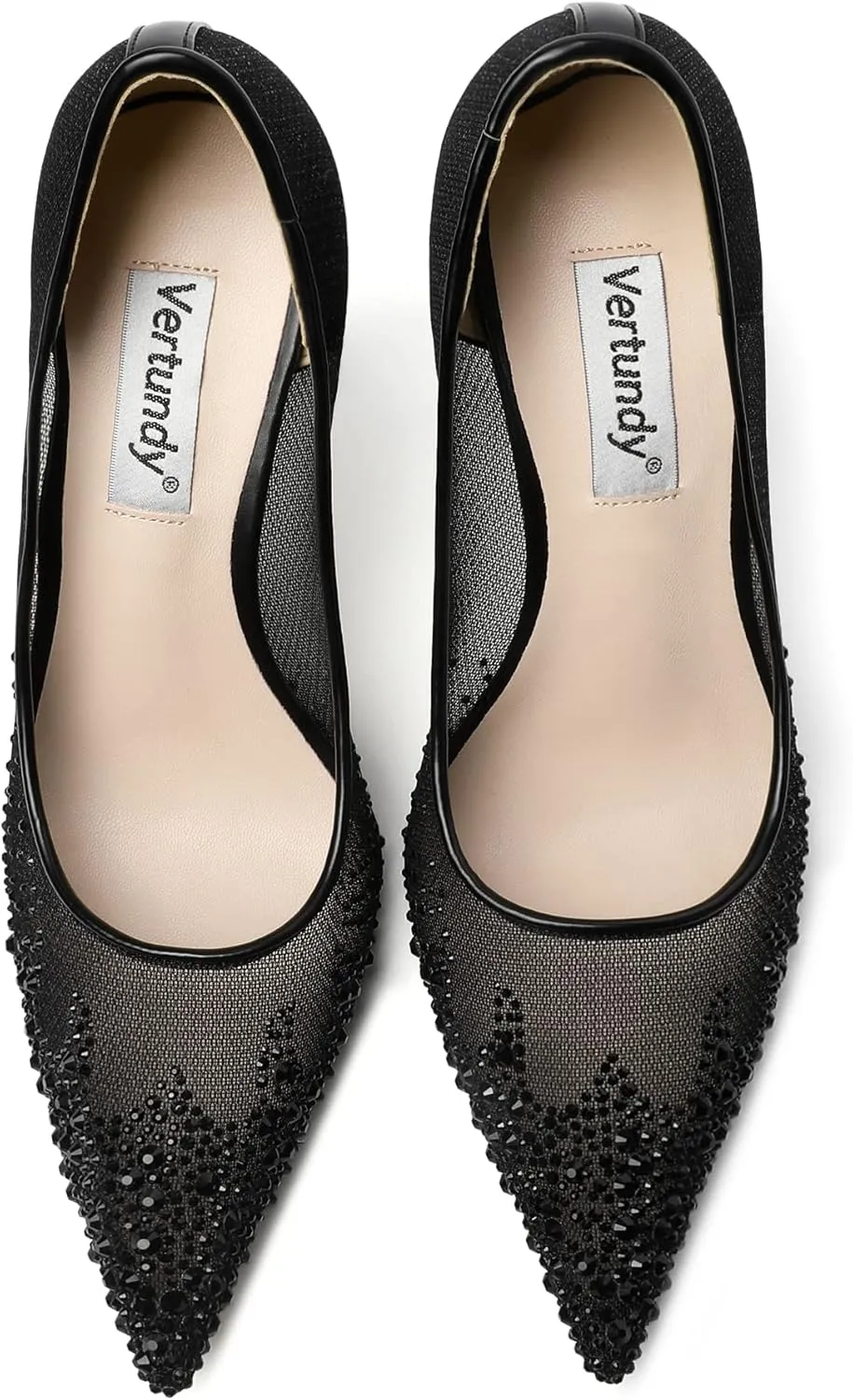 Vertundy Women's Rhinestone Mesh Pumps - Closed Pointed Toe Stiletto Heels Slip On Fashion Dress Shoes for Party Wedding