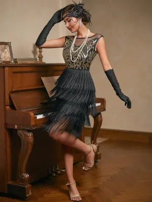 Vestido Flapper de los 20s con Flecos y Lentejuelas